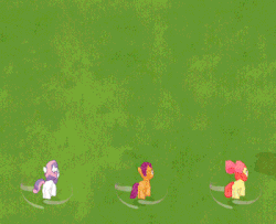Size: 400x325 | Tagged: safe, gameloft, screencap, apple bloom, scootaloo, sweetie belle, pony, crusaders of the lost mark, g4, animated, cutie mark, cutie mark crusaders, female, filly, game, gameloft event: the cutie mark crusade, gif, the cmc's cutie marks