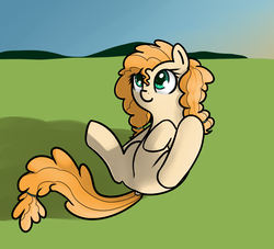 Size: 1087x985 | Tagged: safe, artist:neuro, pear butter, earth pony, pony, g4, the perfect pear, colored pupils, female, mare, on back, solo