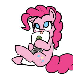 Size: 811x833 | Tagged: safe, artist:neuro, pinkie pie, oc, oc:anon, earth pony, human, pony, g4, body pillow, female, hug, mare, mlem, no pupils, pillow, pillow hug, simple background, solo, tongue out, transparent background