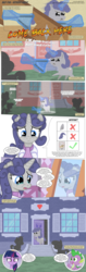Size: 3300x10489 | Tagged: safe, artist:perfectblue97, spike, twilight sparkle, oc, oc:silver jubilee, dragon, earth pony, griffon, pony, unicorn, comic:without magic, g4, absurd resolution, angry, blank flank, comic, crying, earth pony twilight, floppy ears, glowing, glowing horn, horn, magic, magic aura, mirror, missing ear, pointy ponies, poster, realization, shears, silhouette, spotlight, telekinesis, yelling