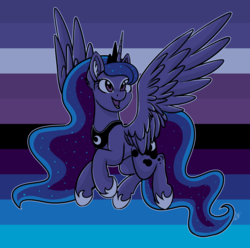 Size: 1024x1015 | Tagged: safe, artist:whitehershey, princess luna, alicorn, pony, g4, color palette, female, flying, happy, open mouth, solo