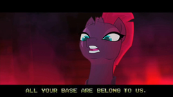 Size: 756x425 | Tagged: safe, edit, edited screencap, screencap, tempest shadow, pony, unicorn, g4, my little pony: the movie, all your base are belong to us, broken horn, eye scar, female, horn, image macro, meme, scar, solo, zero wing
