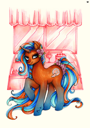 Size: 707x1000 | Tagged: safe, artist:php174, oc, oc only, oc:orange sorbet, pony, flower, solo, traditional art