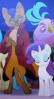 Size: 109x200 | Tagged: safe, screencap, capper dapperpaws, lix spittle, rarity, abyssinian, bird, parrot pirates, pony, anthro, g4, my little pony: the movie, animated, anthro with ponies, chest fluff, gif, pirate