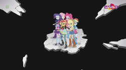 Size: 1136x638 | Tagged: safe, screencap, applejack, fluttershy, pinkie pie, rainbow dash, rarity, sci-twi, sunset shimmer, twilight sparkle, equestria girls, equestria girls specials, g4, my little pony equestria girls: mirror magic, boots, female, glasses, high heels, humane five, humane seven, humane six, limbo, mary janes, scared, sci-twi outfits, shoes, teletoon