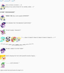Size: 846x964 | Tagged: safe, artist:dziadek1990, bon bon, derpy hooves, lyra heartstrings, spike, sweetie drops, tree hugger, twilight sparkle, zecora, dragon, earth pony, pegasus, pony, unicorn, g4, brainwashing, buy some apples, conversation, dialogue, emote story, emote story:cleaning day, emotes, open mouth, panic, rampage, rapidash twilight, reddit, slice of life, text, this will end in pain, twilight sparkle is not amused, unamused, want it need it