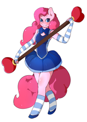 Size: 1693x2359 | Tagged: safe, artist:fluffleduckle, pinkie pie, earth pony, anthro, g4, clothes, female, magical girl, simple background, socks, solo, striped socks, white background