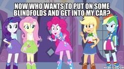 Size: 600x337 | Tagged: safe, edit, edited screencap, screencap, applejack, fluttershy, pinkie pie, rainbow dash, rarity, equestria girls, g4, my little pony equestria girls, gravity falls, humane five, image macro, male, meme, memeful.com, pinkie has a crazy idea, tourist trapped