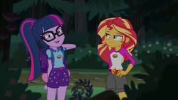 Size: 1280x720 | Tagged: safe, screencap, sci-twi, sunset shimmer, twilight sparkle, equestria girls, g4, legend of everfree - bloopers, my little pony equestria girls: legend of everfree, blooper, snarf