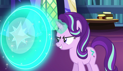 Size: 1280x738 | Tagged: safe, screencap, starlight glimmer, pony, unicorn, every little thing she does, g4, season 6, book, female, magic, mare, shield, solo