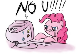 Size: 437x305 | Tagged: safe, artist:king-kakapo, pinkie pie, earth pony, pony, g4, angry, computer, crying, female, frown, imac g3, insulted, mare, no u, rustled, simple background, solo, sticker, text, white background