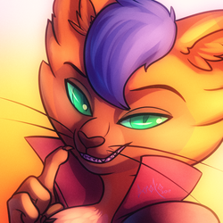 Size: 900x900 | Tagged: safe, artist:deroko, capper dapperpaws, abyssinian, cat, anthro, g4, my little pony: the movie, bedroom eyes, bust, chest fluff, clothes, grin, handsome, lidded eyes, male, portrait, seductive, seductive look, sexy, simple background, smiling, stupid sexy capper