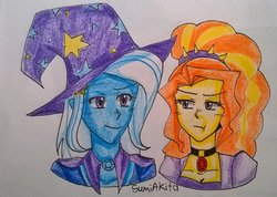 Size: 1024x728 | Tagged: safe, artist:sumiakita, adagio dazzle, trixie, equestria girls, g4, female, lesbian, ship:triagio, shipping