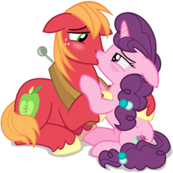 Size: 3000x3000 | Tagged: safe, artist:cheezedoodle96, derpibooru exclusive, big macintosh, sugar belle, earth pony, pony, unicorn, g4, hard to say anything, .svg available, bedroom eyes, blushing, couple, duo, embrace, eye contact, female, floppy ears, high res, kiss on the lips, kissing, looking at each other, making out, male, mare, romance, ship:sugarmac, shipping, simple background, sitting, straight, svg, transparent background, vector, wallpaper