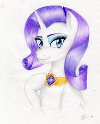 Size: 806x991 | Tagged: safe, artist:milaookami, rarity, pony, unicorn, g4, element of generosity, female, looking at you, mare, solo, traditional art