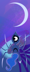 Size: 799x1920 | Tagged: safe, artist:her majestys monsters, princess luna, monster pony, original species, spiderpony, g4, crescent moon, female, moon, solo, species swap, spider web, spiderluna (species swap), tangible heavenly object
