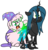 Size: 2893x3000 | Tagged: safe, artist:befishproductions, queen chrysalis, oc, oc:fluffle puff, g4, canon x oc, cape, clothes, female, glowing, hat, high res, lesbian, ship:chrysipuff, shipping, signature, simple background, transparent background, trixie's cape, trixie's hat