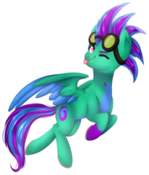Size: 1024x1201 | Tagged: safe, artist:slasharu, oc, oc only, oc:sparrow, pegasus, pony, colored wings, female, goggles, mare, multicolored wings, simple background, solo, tongue out, transparent background, wink