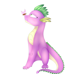 Size: 3000x3000 | Tagged: safe, artist:doux-ameri, spike, butterfly, dragon, g4, cute, high res, male, older, simple background, sitting, solo, spikabetes, transparent background