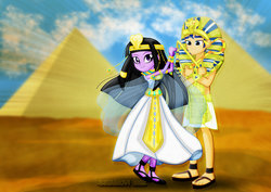 Size: 1600x1131 | Tagged: safe, artist:jucamovi1992, flash sentry, twilight sparkle, equestria girls, g4, clothes, crook, crown, dress, duo, egypt, egyptian, feet, female, flail, jewelry, male, pharaoh, pyramid, regalia, sandals, ship:flashlight, shipping, straight, tunic, weapon