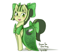 Size: 1457x1311 | Tagged: safe, artist:dsp2003, oc, oc only, oc:midori-tya, food pony, original species, blushing, clothes, dress, female, food, mare, open mouth, simple background, solo, transparent background