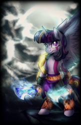 Size: 1294x2000 | Tagged: safe, artist:not-ordinary-pony, twilight sparkle, alicorn, pony, g4, badass, bipedal, crossover, female, god of war, kratos, looking at you, mare, serious, serious face, solo, sword, twilight sparkle (alicorn), weapon