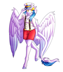 Size: 3500x3992 | Tagged: safe, artist:micky-ann, oc, oc only, oc:star seeker, anthro, unguligrade anthro, anthro oc, hat tip, high res, leonine tail, simple background, solo, suspenders, transparent background
