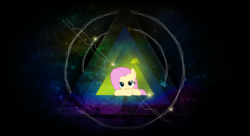 Size: 1980x1080 | Tagged: safe, artist:allwat, artist:kysss90, edit, fluttershy, g4, crossed arms, daydream, female, nebula, solo, space, triangle, vector, wallpaper, wallpaper edit