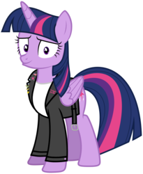 Size: 841x1024 | Tagged: safe, artist:sebisscout1997, twilight sparkle, alicorn, pony, g4, clothes, female, jacket, leather jacket, looking at you, simple background, solo, transparent background, twilight sparkle (alicorn)