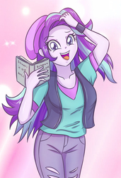 Size: 2405x3507 | Tagged: safe, artist:sumin6301, starlight glimmer, equestria girls, equestria girls specials, g4, my little pony equestria girls: mirror magic, beanie, book, clothes, female, hat, high res, pants, shirt, smiling, solo