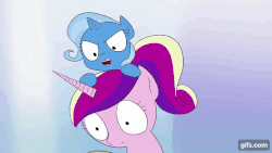 Size: 640x360 | Tagged: safe, artist:doublewbrothers, princess cadance, starlight glimmer, sunset shimmer, trixie, pony, unicorn, g4, animated, counterparts, cute, diatrixes, female, filly, filly starlight glimmer, filly sunset shimmer, filly trixie, gif, gifs.com, glimmerbetes, mare, shimmerbetes, teen princess cadance, thought crimes, twilight's counterparts, younger, youtube link