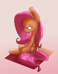 Size: 2021x2580 | Tagged: safe, artist:aemuhn, fluttershy, pony, g4, female, folded wings, gradient background, high res, lidded eyes, looking away, looking down, profile, sad, sitting, solo
