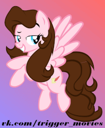 Size: 600x729 | Tagged: safe, artist:trigger_movies, oc, oc only, pony, animated, flying, gif, gift art, gradient background, solo