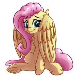 Size: 1024x1024 | Tagged: safe, artist:witchtaunter, fluttershy, pegasus, pony, g4, blushing, chest fluff, covering, cute, daaaaaaaaaaaw, female, floppy ears, frog (hoof), hnnng, mare, shy, shyabetes, simple background, sitting, smiling, solo, transparent background, underhoof