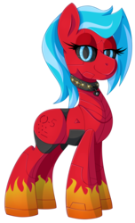 Size: 1031x1693 | Tagged: safe, artist:pearlyiridescence, derpibooru exclusive, oc, oc only, oc:o-5, oc:serena, pony, robot, robot pony, arcatar animatronics, bedroom eyes, collar, commission, no tail, simple background, solo, transparent background