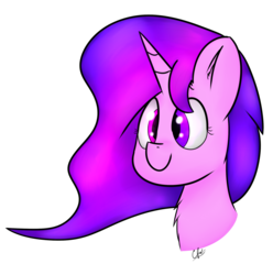 Size: 2000x2017 | Tagged: safe, artist:seafooddinner, oc, oc only, oc:lullaby trace, pony, unicorn, bust, chest fluff, cute, dichromatic, female, high res, mare, shading, simple background, smiling, solo, transparent background
