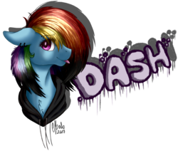 Size: 2065x1750 | Tagged: safe, artist:shadow-nights, rainbow dash, pegasus, pony, g4, bust, chest fluff, clothes, ear piercing, earring, female, floppy ears, hoodie, jewelry, looking at you, mare, piercing, portrait, signature, simple background, solo, tongue out, transparent background
