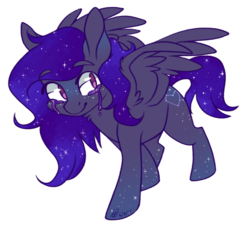 Size: 785x717 | Tagged: safe, artist:spacechickennerd, oc, oc only, oc:astoria, pegasus, pony, crying, eyebrows, eyebrows visible through hair, female, glitter, gradient legs, heart, mare, pegasus oc, simple background, solo, sparkly hooves, sparkly mane, sparkly tail, spread wings, tail, transparent background, walking, wings