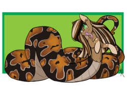 Size: 1485x1063 | Tagged: safe, artist:katiex-factor, oc, oc only, unnamed oc, lamia, original species, snake pony, female, forked tongue, green eyes, looking at you, mare, scales, solo, tongue out