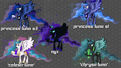 Size: 3714x2107 | Tagged: safe, artist:fundz64, nightmare moon, princess luna, oc, oc:nyx, alicorn, pony, g4, fighting is magic style, high res, recolor