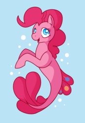 Size: 515x740 | Tagged: safe, artist:amazingmollusk, pinkie pie, earth pony, pony, seapony (g4), g4, my little pony: the movie, blue background, cute, diapinkes, dorsal fin, female, fin, fish tail, flowing mane, flowing tail, looking at you, mare, ocean, open mouth, open smile, pie daily, scales, seaponified, seapony pinkie pie, seaquestria, simple background, smiling, smiling at you, solo, species swap, swimming, tail, that pony sure does love being a seapony, underwater, water