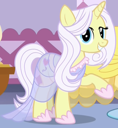 Size: 868x936 | Tagged: safe, screencap, lily lace, pony, unicorn, g4, honest apple, clothes, cropped, dress, female, mare, raised hoof, see-through, solo