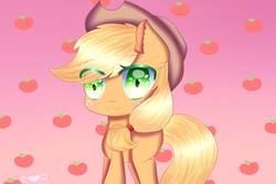 Size: 1500x1000 | Tagged: safe, artist:scootalightheartoc, applejack, earth pony, pony, g4, colored pupils, cutie mark background, ear fluff, female, looking at you, mare, solo