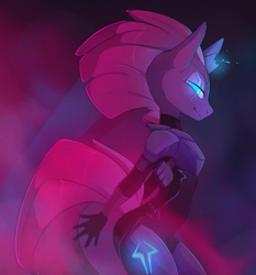 Size: 2706x2909 | Tagged: safe, artist:pon-ee, tempest shadow, unicorn, anthro, g4, my little pony: the movie, armor, broken horn, commander, eye scar, female, high res, horn, mare, scar, solo, sparking horn