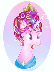 Size: 1158x1534 | Tagged: safe, artist:ximsketchs, princess cadance, alicorn, pony, g4, ceremonial headdress, crown, female, jewelry, mare, mother, regalia, simple background, smiling, solo