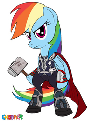 Size: 2550x3508 | Tagged: safe, artist:enzomersimpsons, rainbow dash, pegasus, pony, g4, crossover, female, high res, mare, my little avengers, simple background, solo, thor, white background