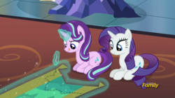 Size: 814x457 | Tagged: safe, screencap, rarity, starlight glimmer, pony, every little thing she does, g4, cropped, duo