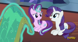 Size: 717x386 | Tagged: safe, screencap, rarity, starlight glimmer, pony, every little thing she does, g4, cropped, duo