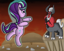 Size: 3000x2400 | Tagged: safe, artist:saburodaimando, lord tirek, starlight glimmer, centaur, pony, unicorn, taur, g4, aura, butt, duo, duo male and female, female, glimmer glutes, high res, male, mare, plot, wasteland