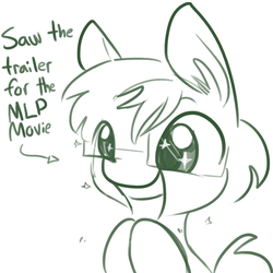 Size: 792x792 | Tagged: safe, artist:tjpones, oc, oc only, oc:tjpones, earth pony, pony, arrow, clapping, cute, ear fluff, excited, glasses, grin, happy, hooves together, male, monochrome, ocbetes, ponysona, reaction, simple background, sitting, smiling, solo, sparkles, squee, stallion, starry eyes, text, white background, wingding eyes